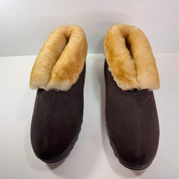 Great Northwestern Men's Brown Suede Leather Shearling Slip On Slippers sz 11 - Picture 9 of 11